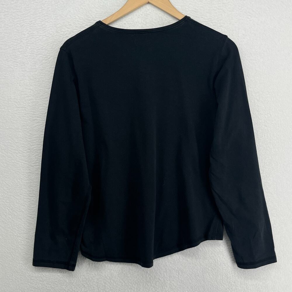 EILEEN FISHER Top L Organic Cotton Stretch Jersey Long Sleeve Washed Black USA - Picture 2 of 9